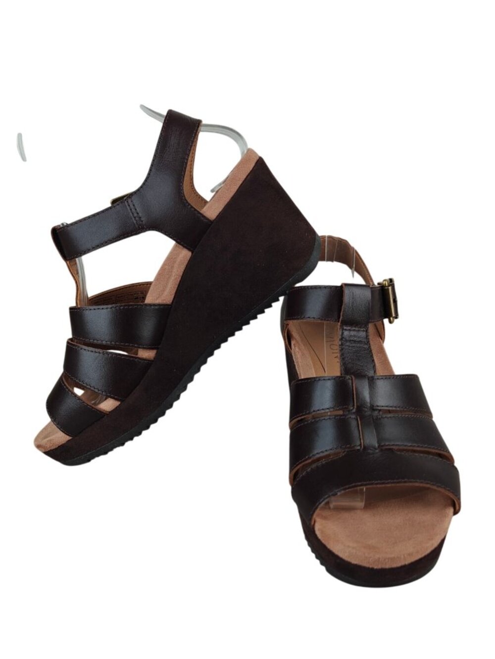 Vionic Women’s Leather Wedge Sandals Brown Size 6 Wide Ankle Strap